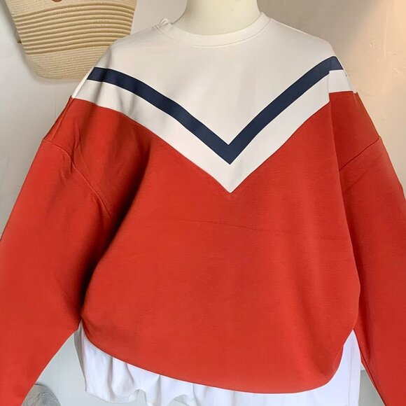 Retro Colorblock Sweatshirt Red White Navy Cropped - Picture 2 of 4